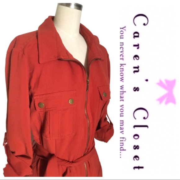 NWOT Sharagano Orange Stretch Cotton Shirt Dress - Picture 7 of 8